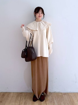 「LOWRYS FARM（ローリーズファーム）のＢＩＧカラーニットＬＳ　600397（ニット/セーター）」を使った、yuiさん（レディース・158cm）の秋コーディネート