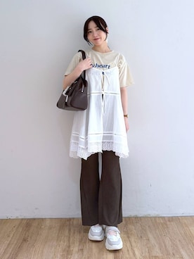 「アイテム（その他パンツ、ブラウン系）」を使った、yuiさん（レディース・158cm）の夏コーディネート