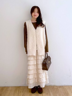 「LOWRYS FARM（ローリーズファーム）のアイテム（ベスト）」を使った、yuiさん（レディース・158cm）の秋コーディネート