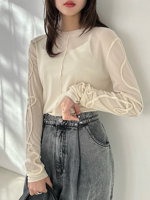 ニュアンスウェーブ刺繍シアー2wayトップス