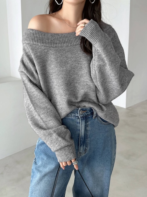 セール】【新色追加】ボリューム袖オフショルダーニットトップス