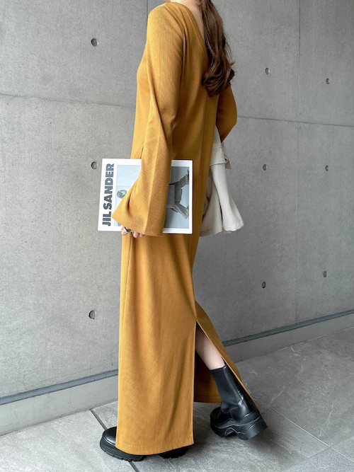 テレコリブフレアスリーブロングワンピース（ワンピース）｜andme