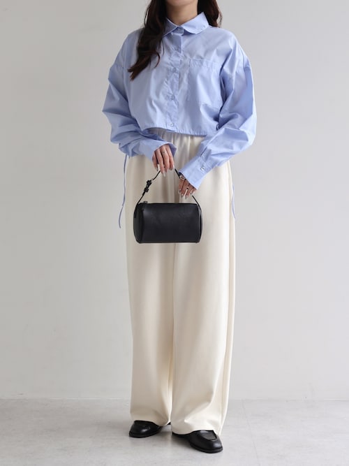 無地/ストライプショート丈リボンシャツブラウス