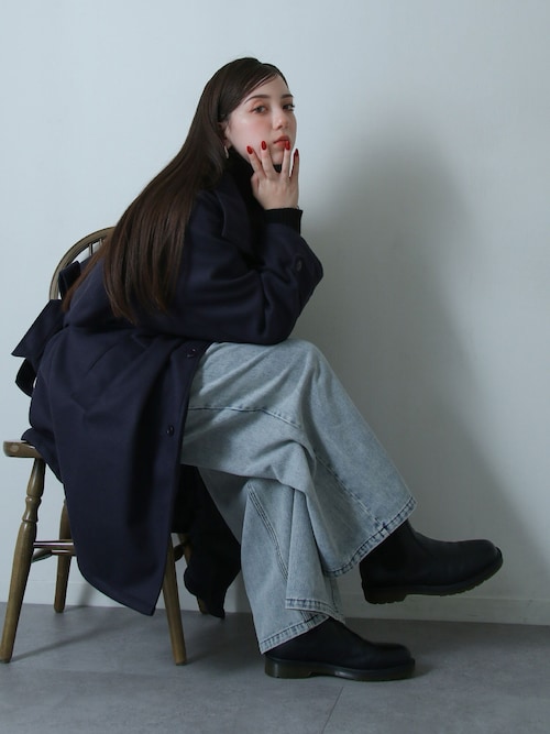 セール】スタンドカラー配色 アシンメトリー トレンチコート