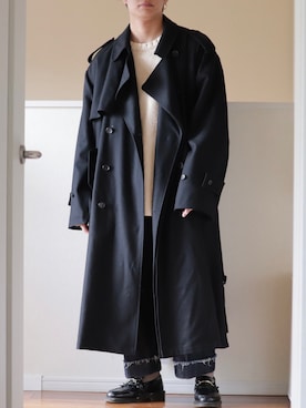 「stein（シュタイン）のアイテム（トレンチコート）」を使った、タツさん（メンズ・168cm）の冬コーディネート