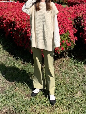 「ピスタチオ」｜「アイテム（スラックス）」を使った、maiさん（レディース・160cm）の春コーディネート