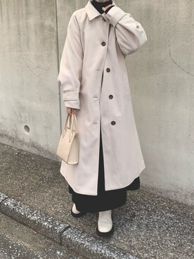 「tiptop（ティップトップ）のアイテム（ステンカラーコート）」を使った、maiさん（レディース・160cm）の冬コーディネート