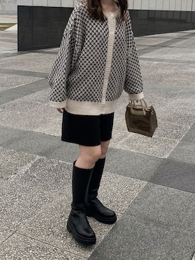 「tiptop（ティップトップ）の前後2wayニットカーディガン（カーディガン/ボレロ）」を使った、maiさん（レディース・159cm）の冬コーディネート