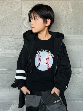 「SHOO・LA・RUE（シューラルー）の【90-130cm/速乾】BOY 裏起毛スウェット（スウェット、ブラック系）」を使った、𝗧𝗼𝗻𝗮𓃟𝗡𝗮𝘀𝗵𝗶さん（キッズ・122cm）の秋コーディネート