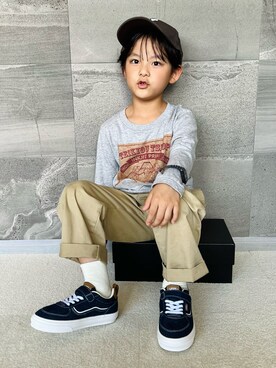 「VANS（バンズ）のVANS ヴァンズ MARVERICK(15-22) マーベリック V3858K DNM DENIM/WHITE（スニーカー、ブルー系）」を使った、𝗧𝗼𝗻𝗮𓃟𝗡𝗮𝘀𝗵𝗶さん（キッズ・122cm）の秋コーディネート
