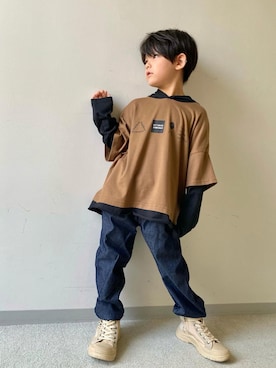 「jeans-b（ジーンズベー）のアイテム」を使った、𝗧𝗼𝗻𝗮𓃟𝗡𝗮𝘀𝗵𝗶さん（キッズ・110cm）の秋コーディネート