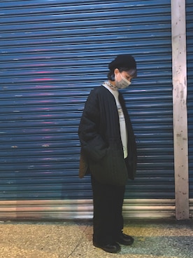 「BONLECILL（ボンルシール）のアイテム（ミリタリージャケット、ブラック系）」を使った、Zoe/肉伊さん（レディース・157cm）の冬コーディネート