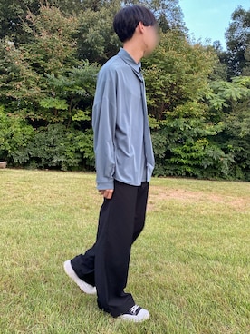 「ボウタイ」｜「アイテム（スラックス）」を使った、iciさん（メンズ・172cm）の秋コーディネート