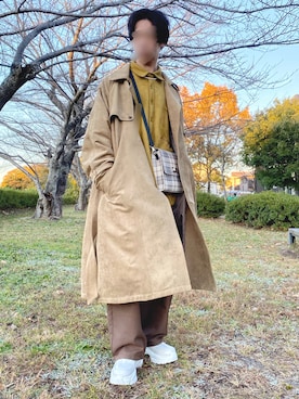 「tk.TAKEO KIKUCHI（ティーケータケオキクチ）のアイテム（トレンチコート）」を使った、iciさん（メンズ・172cm）の冬コーディネート