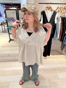 「GLOBAL WORK（グローバルワーク）のUNISEX/ステンレスショートチェーンネックレス/324415（ネックレス、その他）」を使った、ぴんさん（レディース・153cm）の春コーディネート