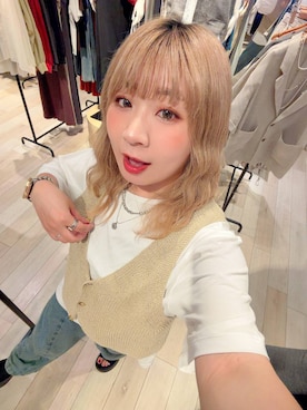 「LEPSIM（レプシィム）の《レプクル》オフショルワイドT　242876（T Shirts、ホワイト系）」を使った、ぴんさん（レディース・153cm）の夏コーディネート