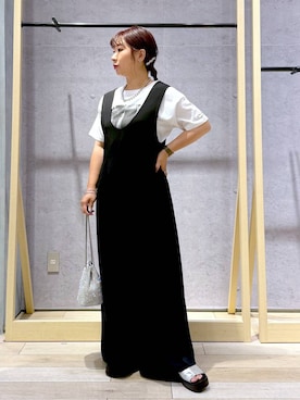 「テーマパーク」｜「アイテム（サロペット/オーバーオール）」を使った、ぴんさん（レディース・153cm）の夏コーディネート