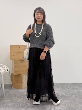 「LOWRYS FARM（ローリーズファーム）のパールタレンネックレス　249411（ネックレス）」を使った、ぴんさん（レディース・153cm）の秋コーディネート