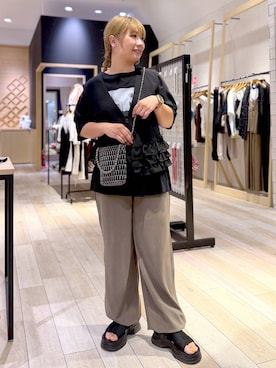 「LEPSIM（レプシィム）の2WAYボリュームサボサンダル　638824（Sandals、ブラック系）」を使った、ぴんさん（レディース・153cm）の夏コーディネート