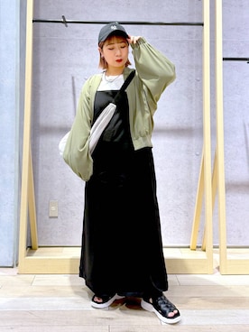「ブルゾン」｜「アイテム（サロペット/オーバーオール）」を使った、ぴんさん（レディース・153cm）の春コーディネート