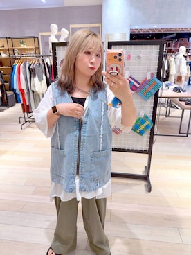 「LEPSIM（レプシィム）のサラキレポンチョチュニックSS　290265（シャツ/ブラウス、ホワイト系）」を使った、ぴんさん（レディース・153cm）の春コーディネート