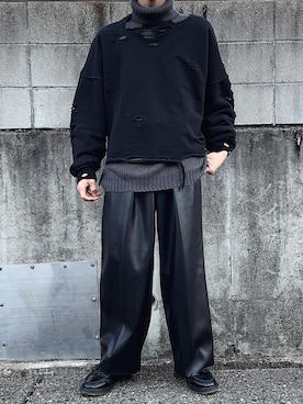 「shiki tokyo（シキトウキョウ）のアイテム（パンツ）」を使った、黒男さん（メンズ・178cm）の冬コーディネート