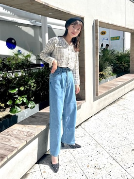 「FREE'S MART（フリーズマート）のアイテム（ノーカラージャケット）」を使った、𝐑𝐈𝐎さん（レディース・163cm）の春コーディネート
