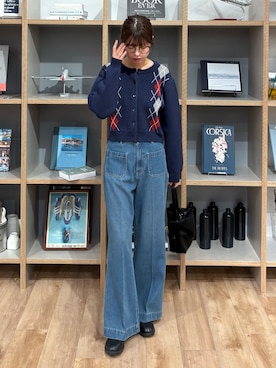 「FREE'S MART（フリーズマート）のフロントポケットソフトバギーデニム（デニムパンツ）」を使った、𝐑𝐈𝐎さん（レディース・163cm）の秋コーディネート