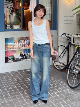 「アイテム（デニムパンツ）」を使った、𝐑𝐈𝐎さん（レディース・163cm）の夏コーディネート