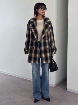 「アイテム（ピーコート）」を使った、𝐑𝐈𝐎さん（レディース・163cm）の秋コーディネート