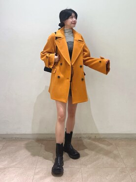 「FREE'S MART（フリーズマート）のアイテム（ピーコート）」を使った、𝐑𝐈𝐎さん（レディース・163cm）の冬コーディネート