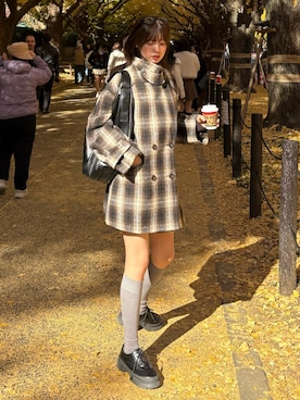 「アイテム（ピーコート）」を使った、𝐑𝐈𝐎さん（レディース・163cm）の秋コーディネート