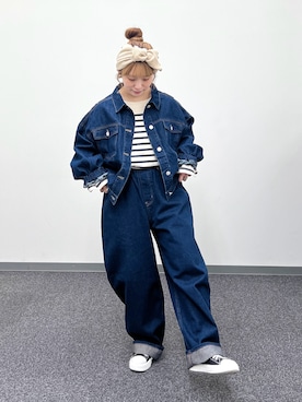 「アイテム（ノーカラージャケット）」を使った、Misaki Makiさん（レディース・149cm）の秋コーディネート