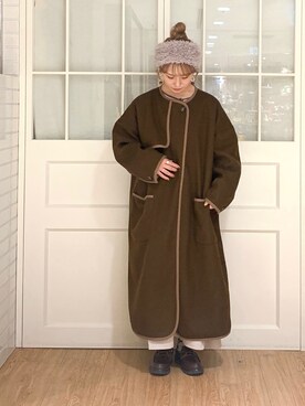 「ehka sopo（エヘカソポ）のアイテム（ノーカラーコート）」を使った、Misaki Makiさん（レディース・149cm）の冬コーディネート