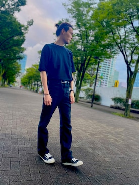 「Wrangler（ラングラー）のアイテム（Pants、ブラック系）」を使った、Keitaさん（メンズ・184cm）の夏コーディネート