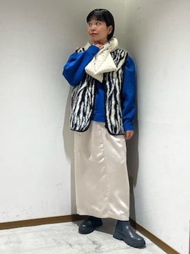 「BEAUTY&YOUTH UNITED ARROWS(ビューティーアンドユースユナイテッドアローズ)のアイテム(ストール/ショール)」を使った、川添(kawazoe)さん(レディース・158cm)の冬コーディネート