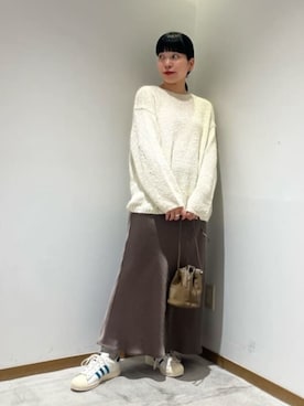 「アイテム（バッグ、グリーン系）」を使った、川添（kawazoe）さん（レディース・158cm）の冬コーディネート