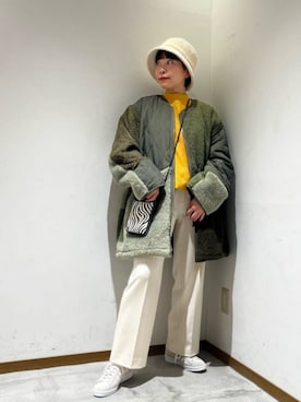 「アイテム（ミリタリージャケット）」を使った、川添（kawazoe）さん（レディース・158cm）の冬コーディネート