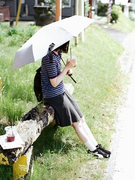 「BEAMS BOY（ビームスボーイ）のアイテム（Tシャツ/カットソー、ブルー系）」を使った、cqtllさん（レディース・155cm）の春コーディネート