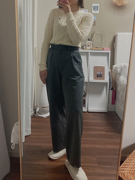 「by muni:r（バイ ムニール）のアイテム（スラックス）」を使った、しーーーたさん（レディース・166cm）の春コーディネート