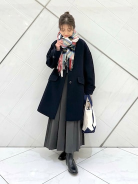 「アイテム（ノーカラーコート）」を使った、井上　裕美さん（レディース・158cm）の秋コーディネート