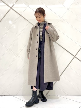 「シャツワンピース」｜「アイテム（ステンカラーコート）」を使った、井上　裕美さん（レディース・158cm）の秋コーディネート