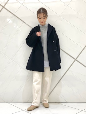 「白デニム」｜「アイテム（その他アウター）」を使った、イノウエ ユミさん（レディース・158cm）の冬コーディネート