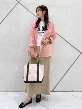 「URBAN RESEARCH DOORS（アーバンリサーチドアーズ）のリネンオーバーシャツ（シャツ/ブラウス、ピンク系）」を使った、井上　裕美さん（レディース・158cm）の春コーディネート