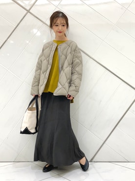 「マスタード」｜「アイテム（ブルゾン）」を使った、イノウエ ユミさん（レディース・158cm）の秋コーディネート