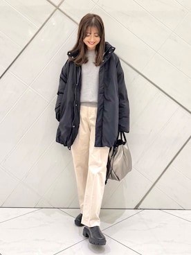 「寒い」｜「アイテム（ブルゾン）」を使った、井上　裕美さん（レディース・158cm）の冬コーディネート