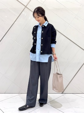 「アイテム（カーディガン/ボレロ）」を使った、井上　裕美さん（レディース・158cm）の秋コーディネート