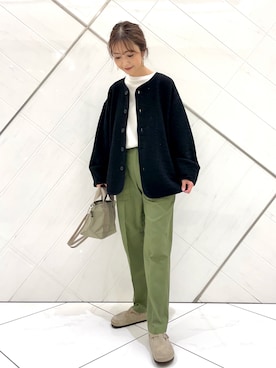 「秋先取りコーデ」｜「アイテム（ノーカラージャケット）」を使った、イノウエ ユミさん（レディース・158cm）の夏コーディネート