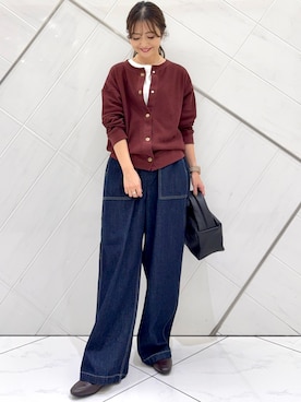 「アイテム（カーディガン/ボレロ）」を使った、井上　裕美さん（レディース・158cm）の秋コーディネート