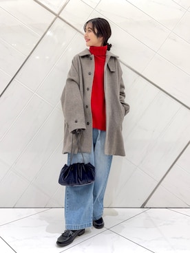 「アイテム（ステンカラーコート）」を使った、井上　裕美さん（レディース・158cm）の冬コーディネート